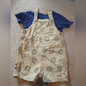 Carter's Navy Shirt and Beige Animal Overalls